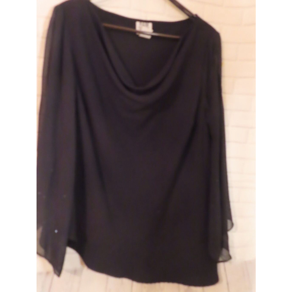 R&M Richards 16W Black Dress Pantsuit Pull Over Long Sleeve Droop Neck Bling